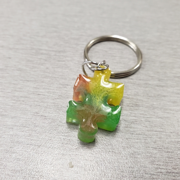 Handmade Colorful Puzzle Piece Keychain – Multicolor by Homespun Utopia - Picture 2 of 5